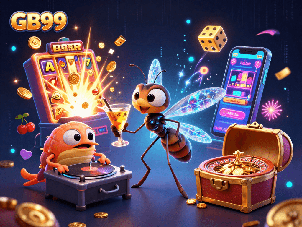 Experience the excitement of GB99 with vibrant casino elements and thrilling characters.