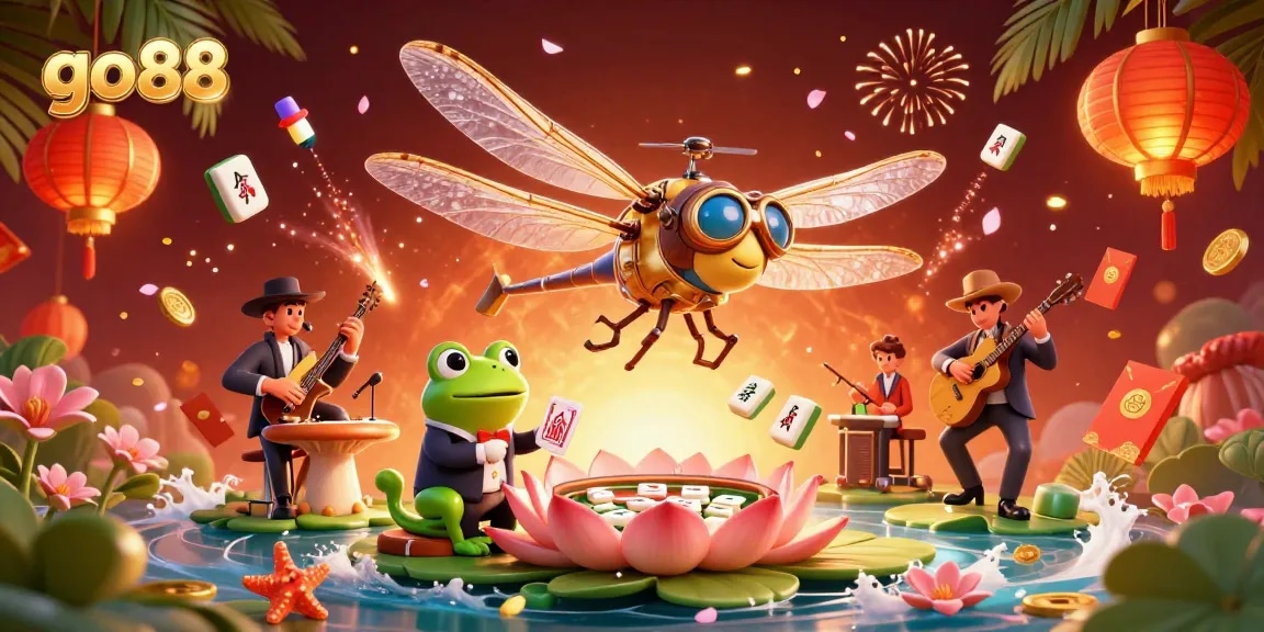 Experience the thrill of go88 in this vibrant 3D casino scene with animated characters and gaming elements.