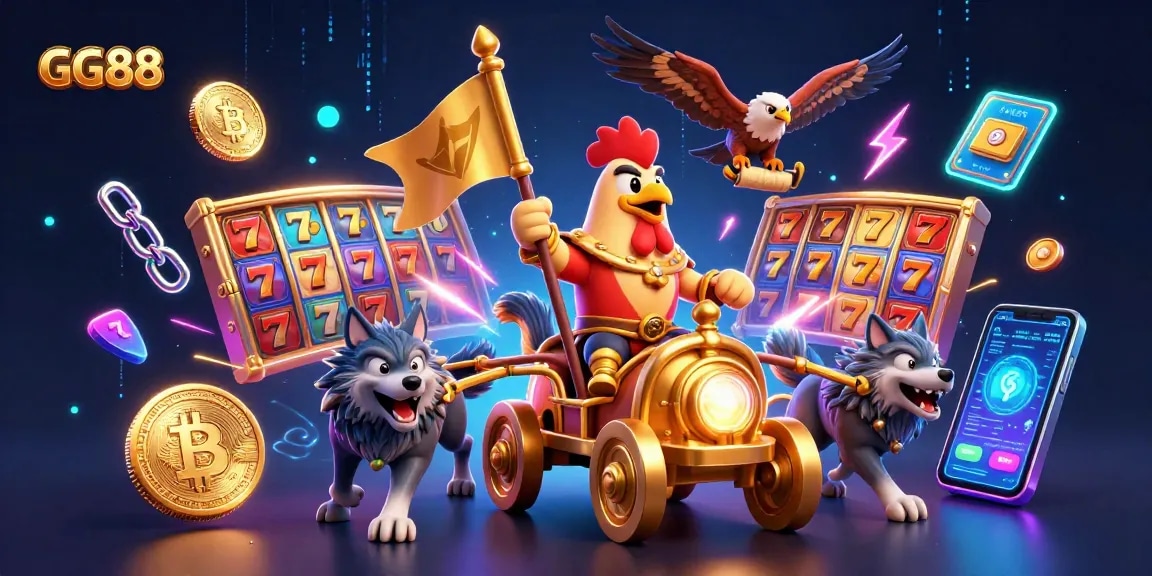 Experience thrilling gameplay with GG88 featuring a rooster warlord and slot machines.