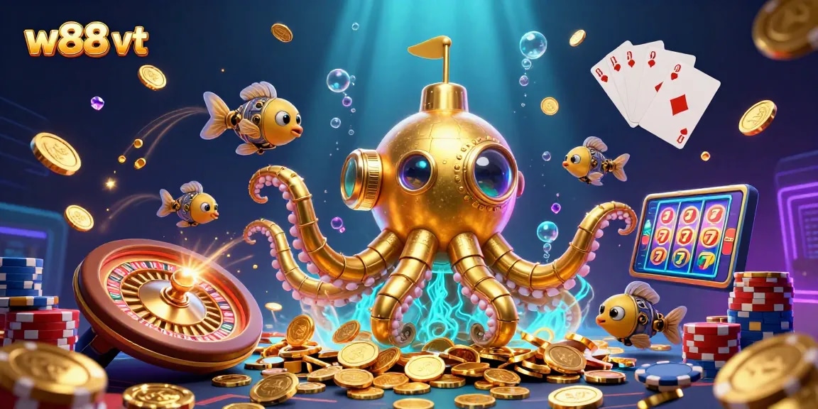 Các trò chơi cá cược tại w88 vt với kraken và đồng xu vàng lấp lánh