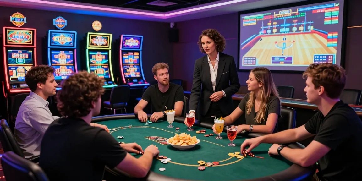 Exciting virtual gaming scene showcasing players at iwin poker tables amidst vibrant neon lights and gaming action.