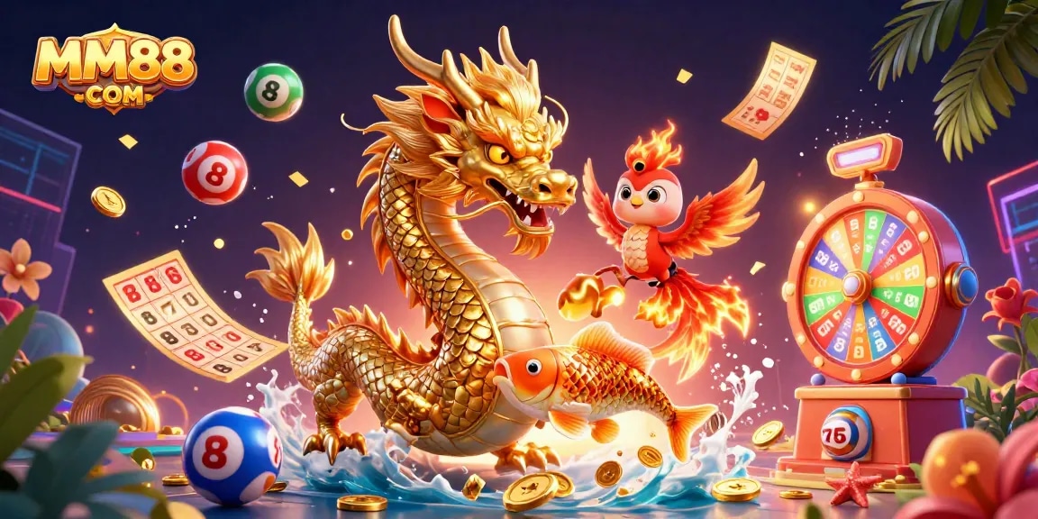 Experience thrilling wins at MM88 COM with vibrant gaming elements in a dynamic casino scene.