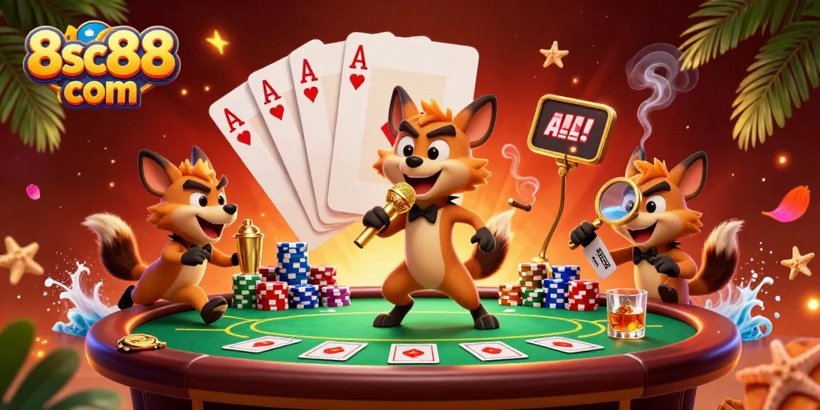 Experience the fun of 8sc88 com with a vibrant comedic casino atmosphere featuring hyenas.