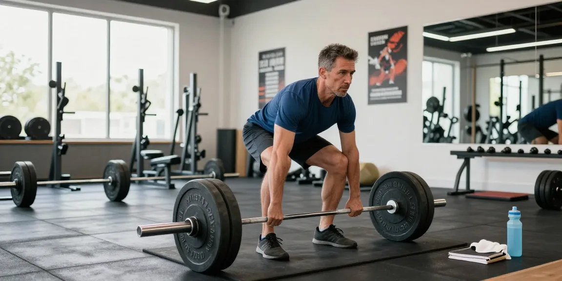 Intensives Workout im Anabolika Shop Deutschland Fitnessstudio, das einen disziplinierten Sportler zeigt, der mit Fitnessausrüstung Kreuzheben ausführt.