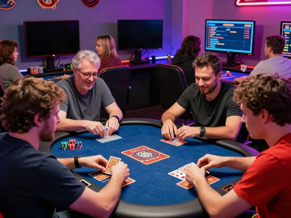 Exciting gaming lounge at https://hitclub3.io/ showcasing players enjoying card games with vibrant atmosphere.
