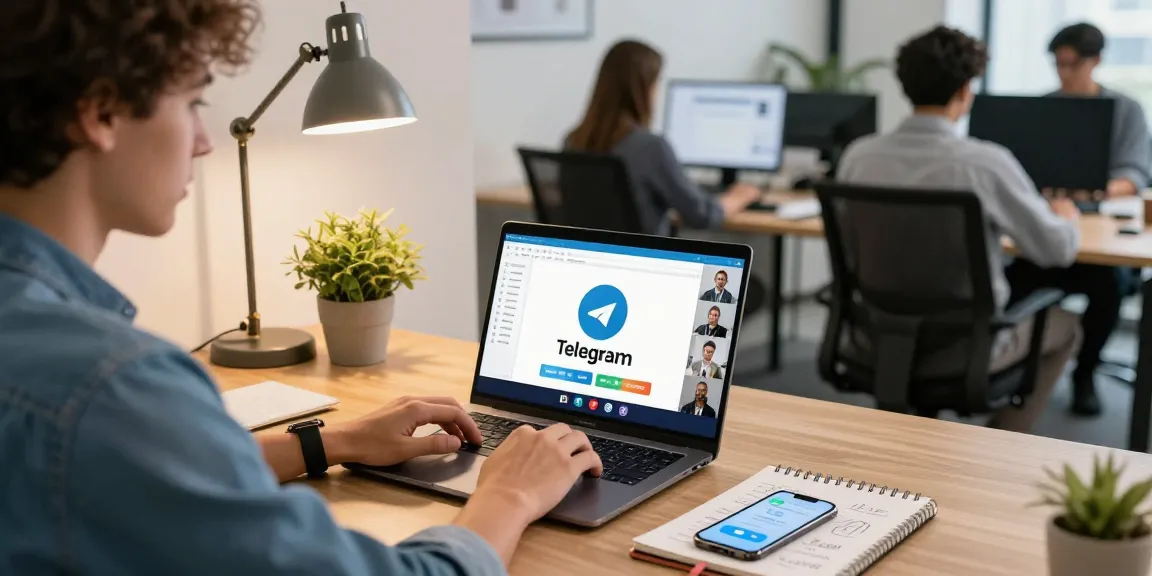 Using Telegram Web Version for virtual meetings in a modern office setting.