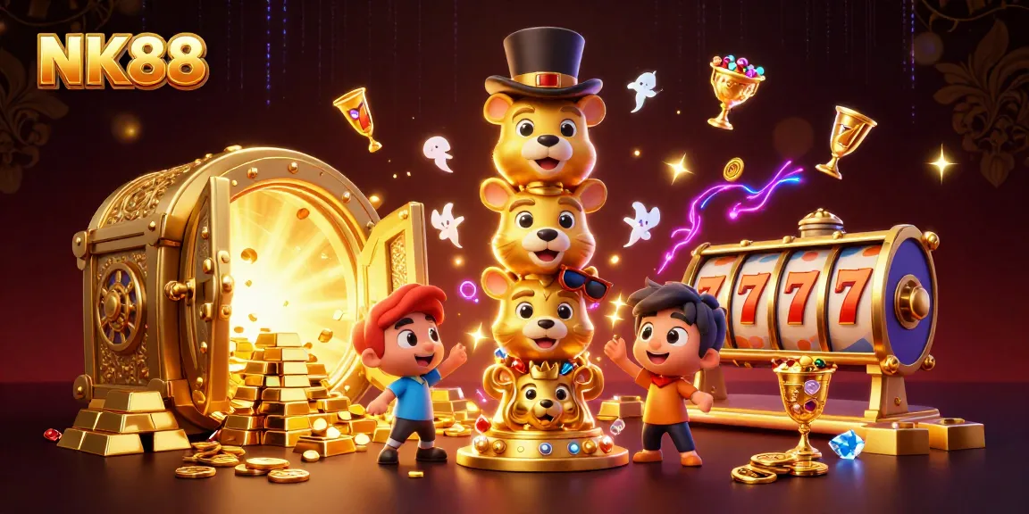 Experience thrilling jackpots at NK88 with golden treasures and vibrant gaming elements.