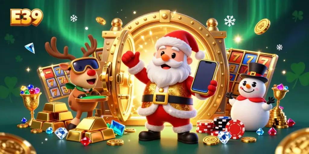 E39 captures the jackpot with a festive casino scene featuring Santa, his reindeer, and a snowman.