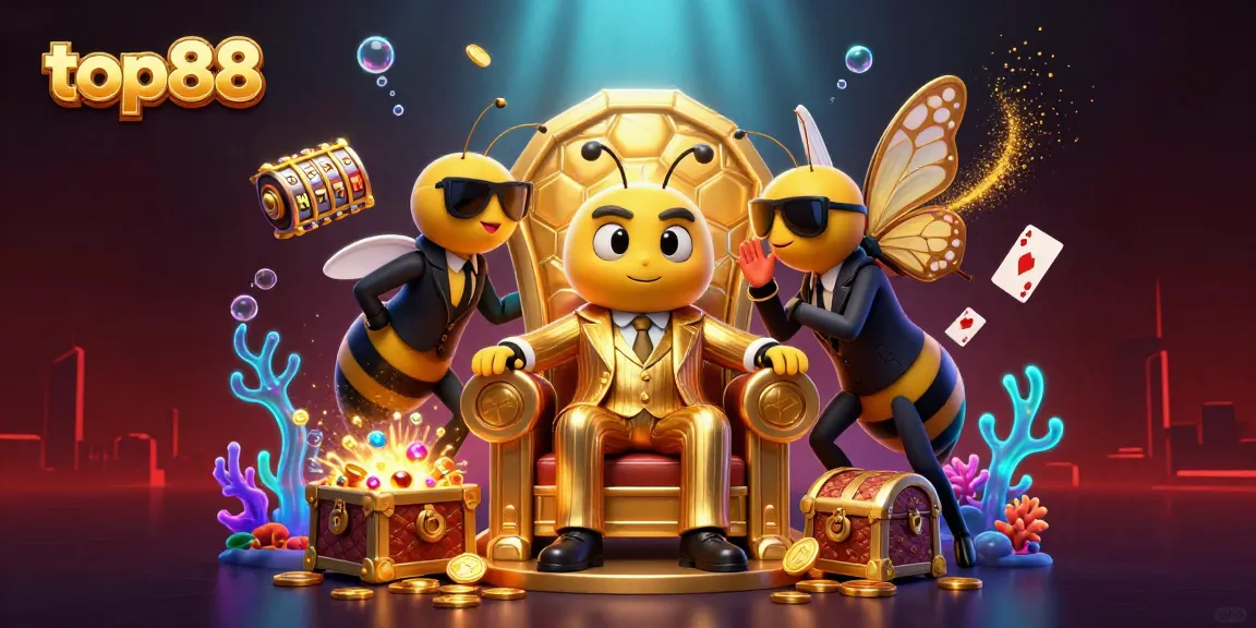 Engage in winning strategies at top88 with a cartoon-style bumblebee boss in a vibrant casino setting.