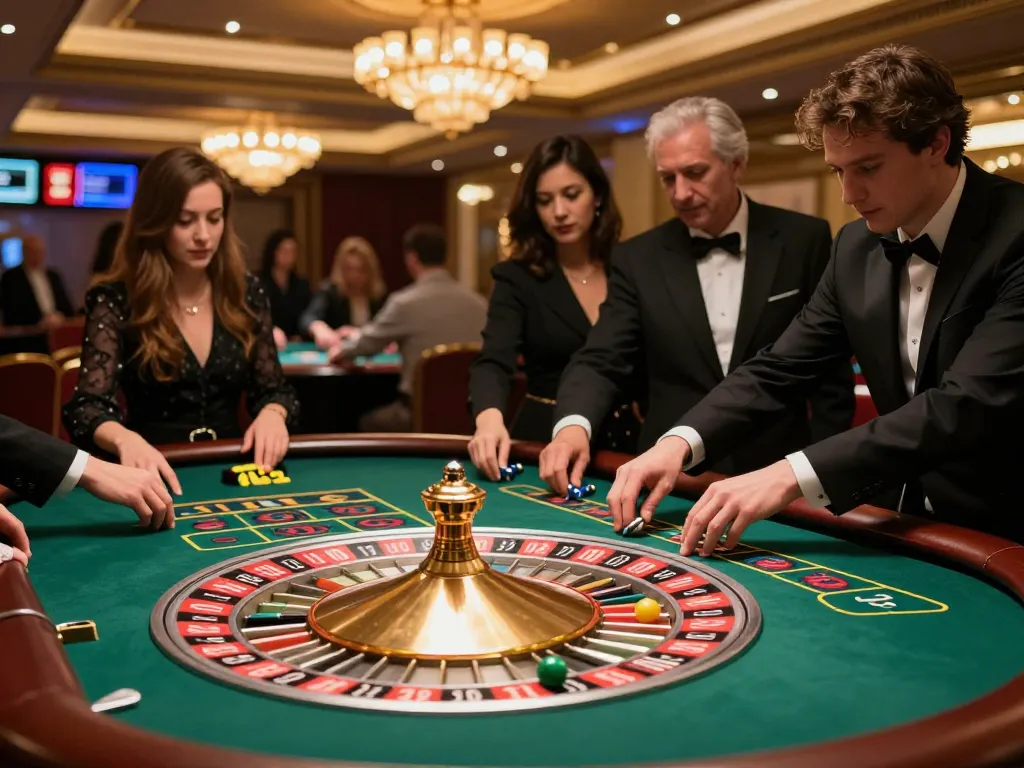 Players enjoying the thrilling action at Nhà cái S8 roulette table amid an upscale casino setting