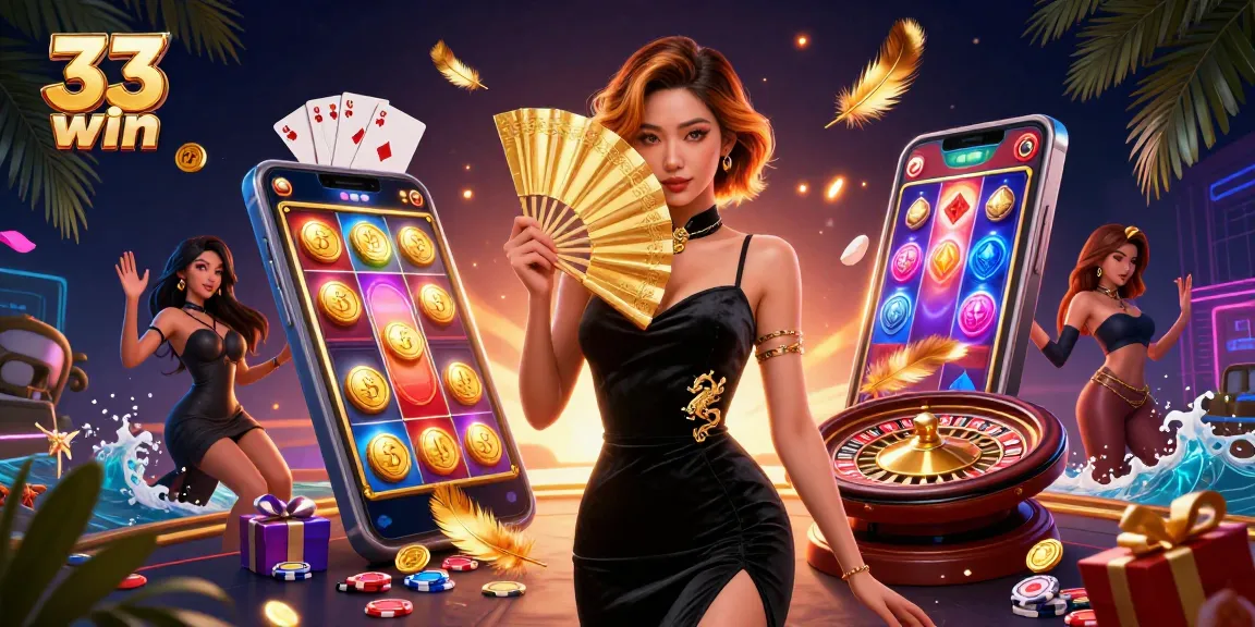 Engage with exciting slot games at 33 win, featuring a captivating Asian woman and dynamic gaming elements.