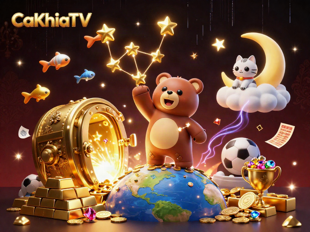 Experience CaKhiaTV betting excitement with vibrant gaming elements in this captivating illustration.