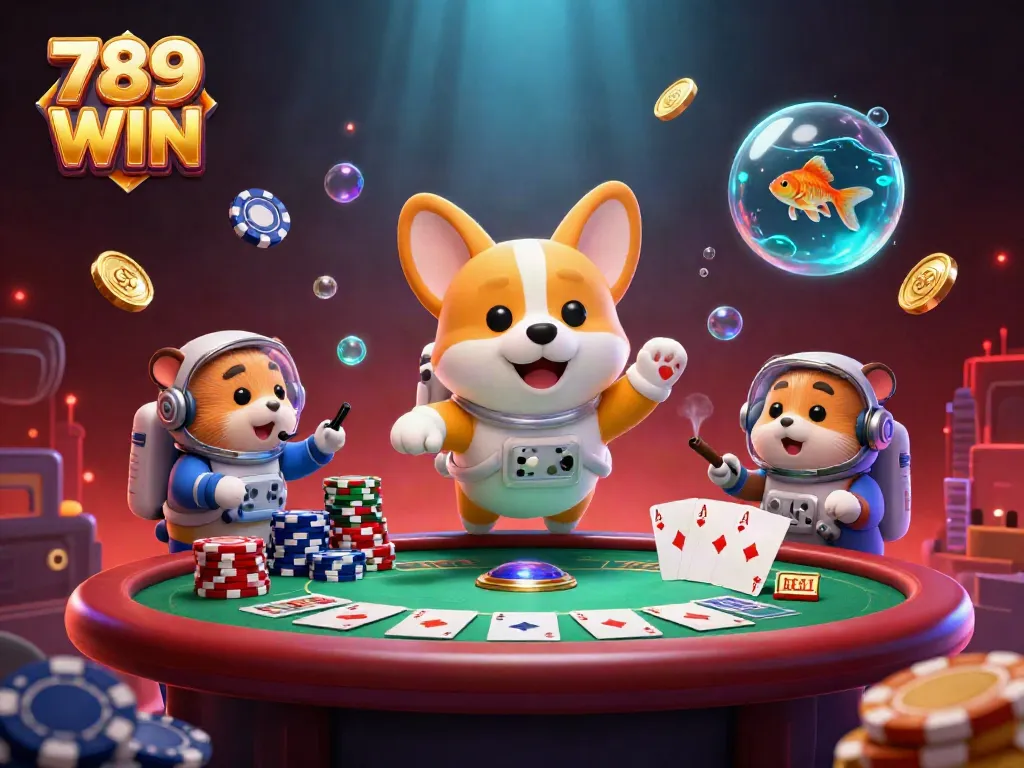 Experience the excitement of 789 WIN with a vibrant casino scene featuring dynamic characters in zero gravity.