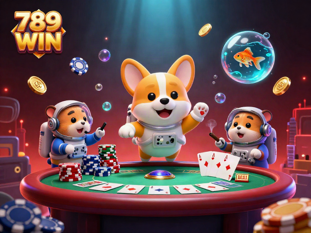 Experience the excitement of 789 WIN with a vibrant casino scene featuring dynamic characters in zero gravity.