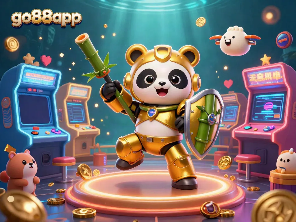 Join the excitement at go88app with the golden panda in a vibrant casino arena!