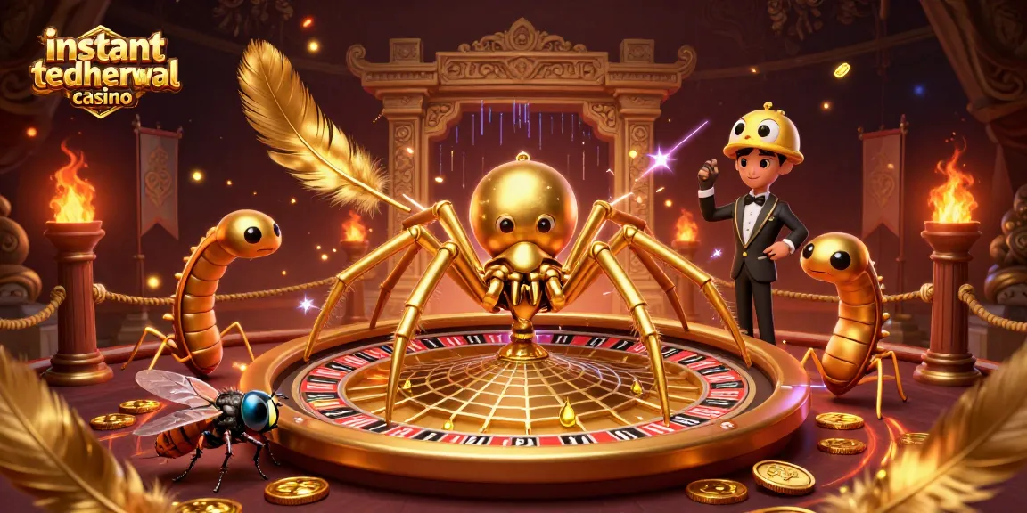 Engage with the instant withdrawal casino scene featuring a golden spider and a croupier.