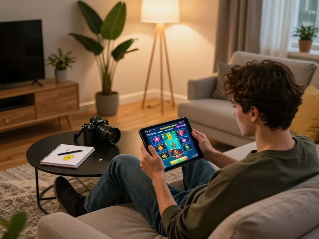 Engaged player analyzing betting strategies on ee88 while enjoying comfort of home.