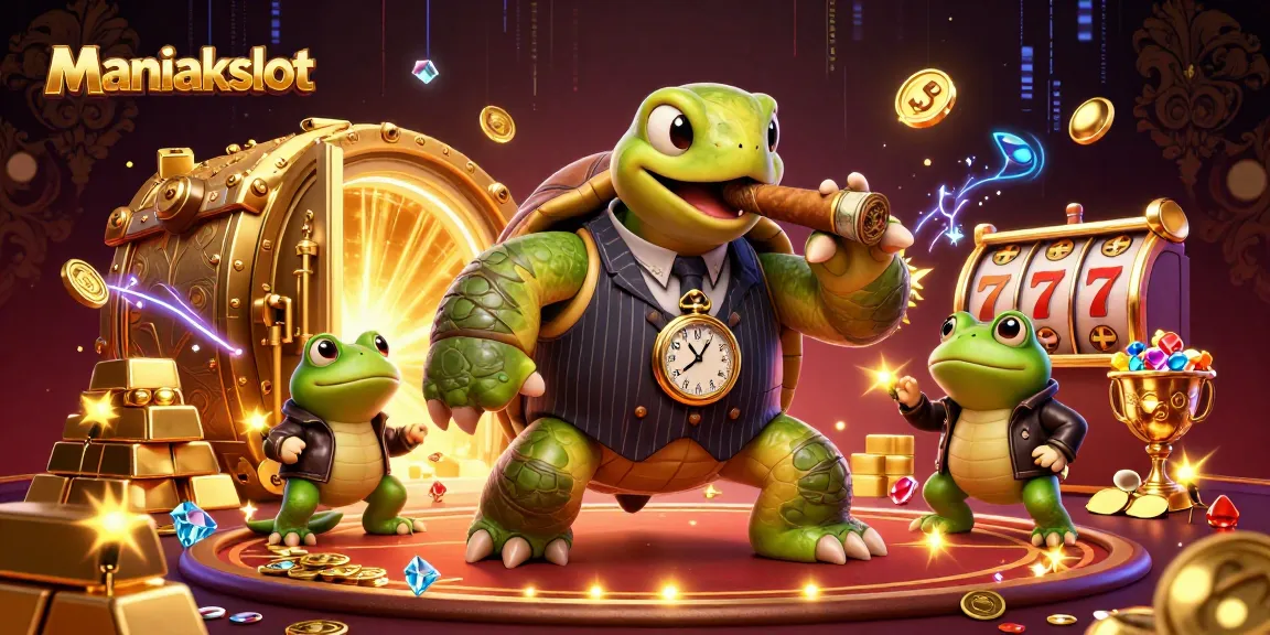 Spin to win with Maniakslot: a vibrant 3D casino scene featuring whimsical characters and dazzling treasures!
