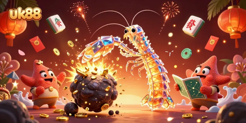 Experience thrilling gameplay with uk88, where a galactic samurai shrimp shatters asteroids for gems and coins.