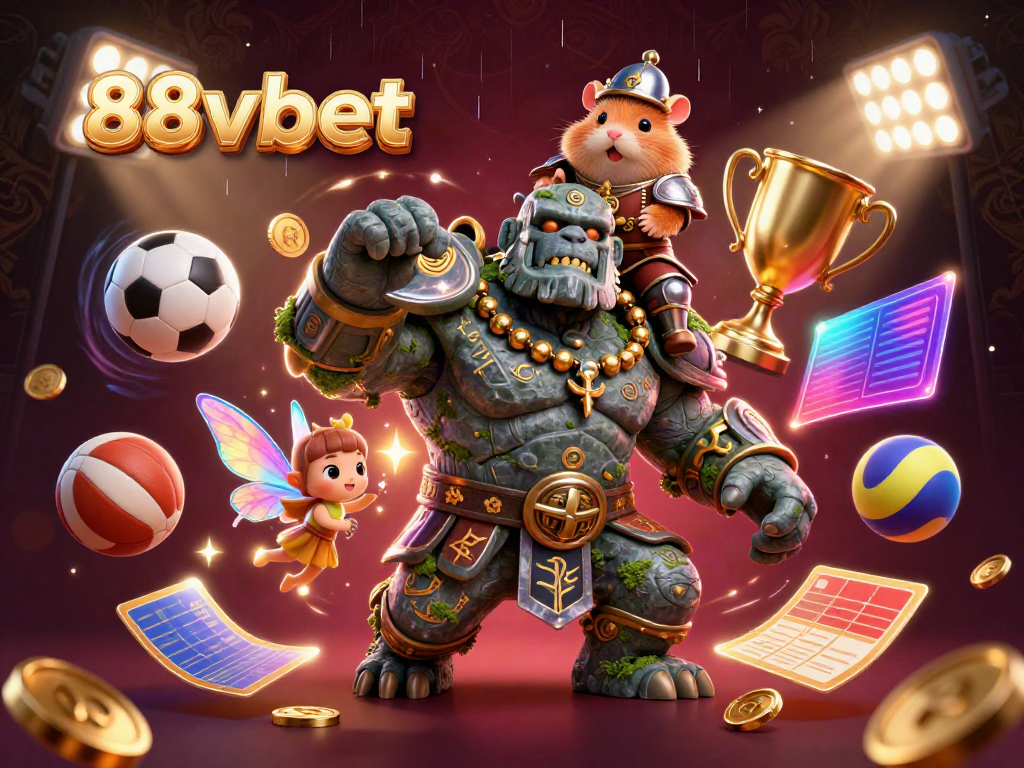 Engage with 88vbet as a magical stone golem, fairy, and hamster knight lead the sports betting adventure.
