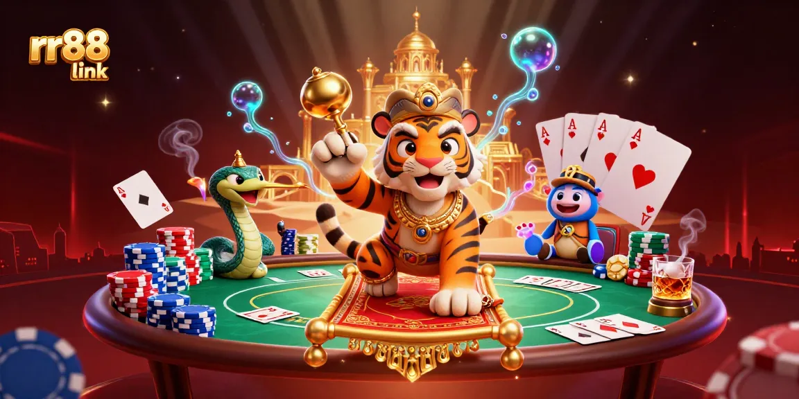 Experience the excitement of the rr88 link with a vibrant casino scene featuring a sultan on a magic carpet surrounded by casino elements.