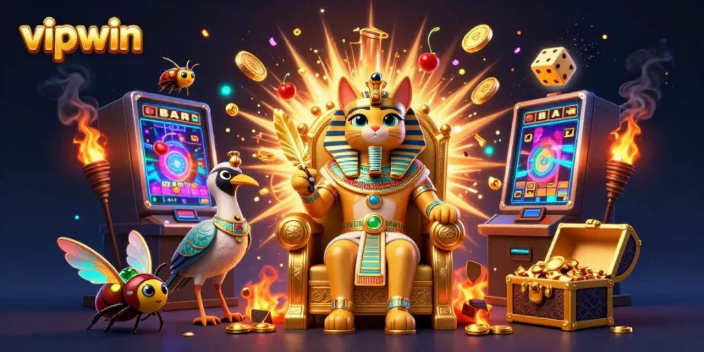 Experience exciting wins with vipwin as the pharaoh cat reigns over a golden gambling kingdom.