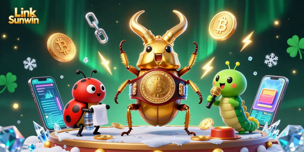 Engage with Link Sunwin for thrilling casino action featuring a golden stag beetle in a vibrant 3D illustration.