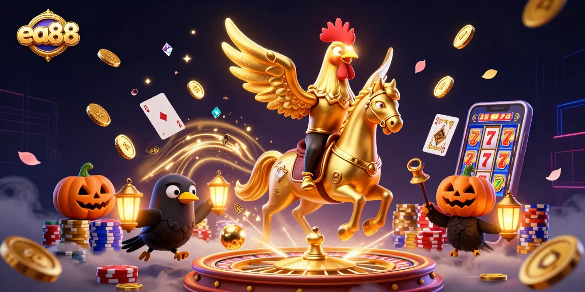 Win big at ea88 with vibrant golden coins and a mystical casino atmosphere featuring iconic characters.