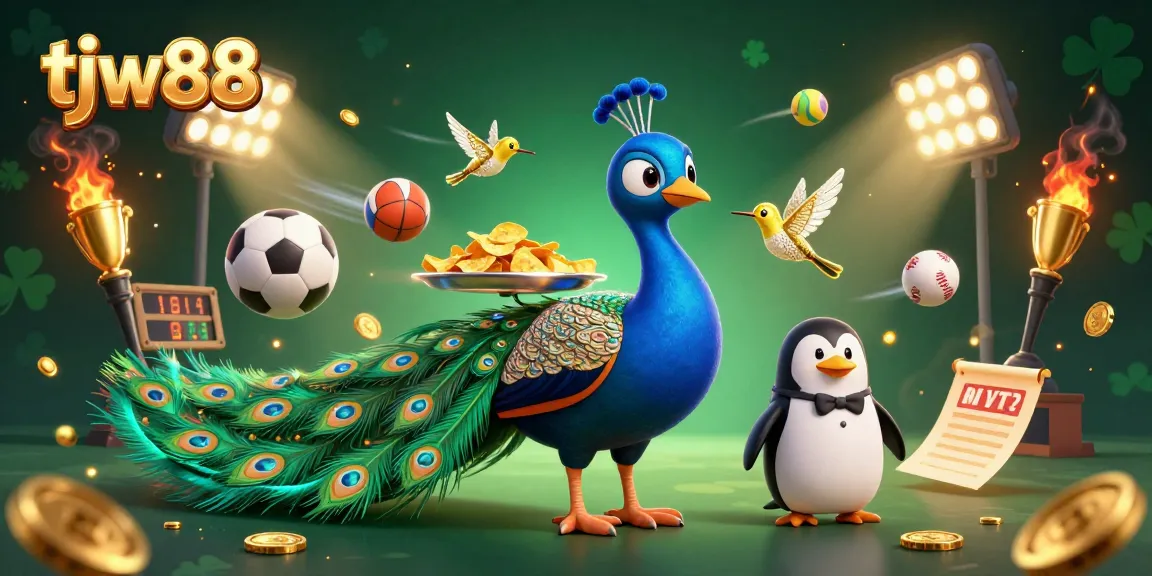 Win big at tjw88 with vibrant casino elements featuring sports balls and luxurious characters.