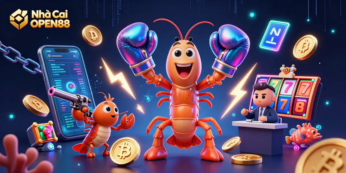Engage with thrilling slot machines at Nhà Cái OPEN88, featuring vibrant 3D characters and crypto-elements.
